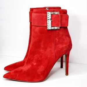 Michael Michael Kors Giselle Embellished Buckle Ankle Suede Boots Size 9